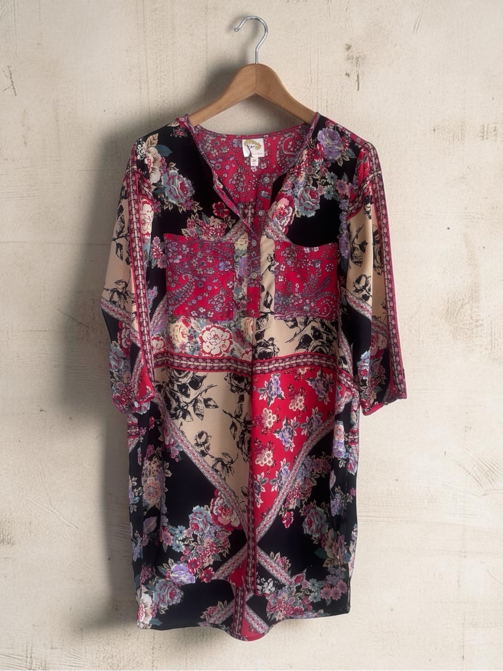 Anthro fig and flower Boho Floral Paisley Patchwork Tunic Dress Size‎ M